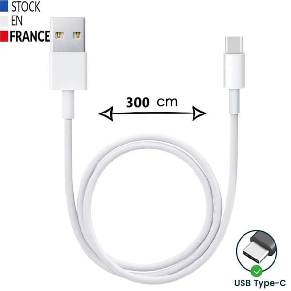 USB typ C-kabel för Sharp Basio Active2 - Snabbladdning/synkronisering av dataöverföring - 3 meter kabel