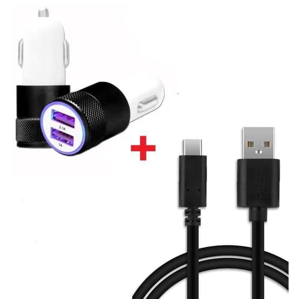 Pack Laddare Bil - Sharp - Aquos V7 Plus - Ultra-snabb - 2 USB-portar - Svart