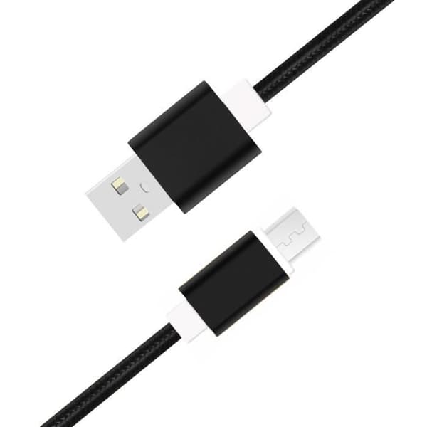 Micro USB-kabel för Danew Konnect 556 i nylon flätad synkroniserad snabbdataöverföring - SVART