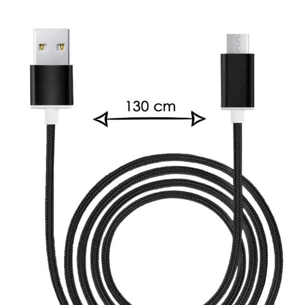 Micro USB-kabel för Danew Konnect 556 i nylon flätad synkroniserad snabbdataöverföring - SVART