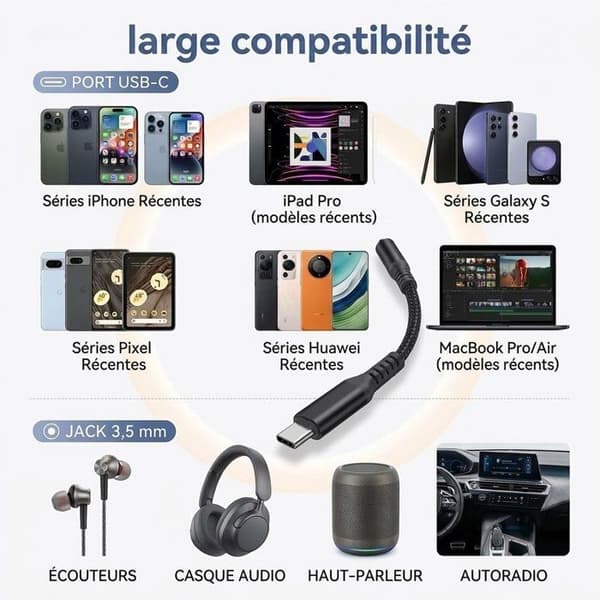 PH26® Ljudadapter Kompatibel med HONOR Magic7 Lite USB-C till 3,5 mm Jack, Typ-C till Jackadapter
