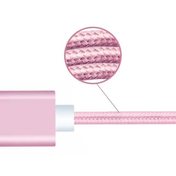 Typ C-kabel - PH26 - Google Pixel 7a - Flätad nylon - Snabbsynk - Rosa