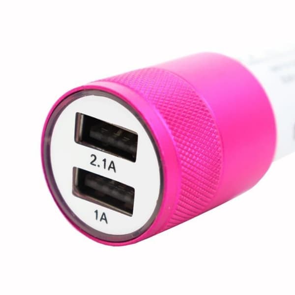 USB Cigarette Lighter Charger - Sharp - R7s - Dubbelportar - Snabbladdning - Rosa