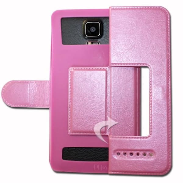 Folio Case Cover - Qilive - V11 - Pink Eco Leather - Extra Slim - 2 Windows