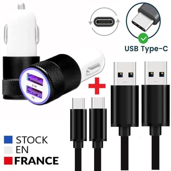Pack Biloplader - TCL - Tab 11 - Hurtigoplader 2X - USB-C Kabel 1M - Sort
