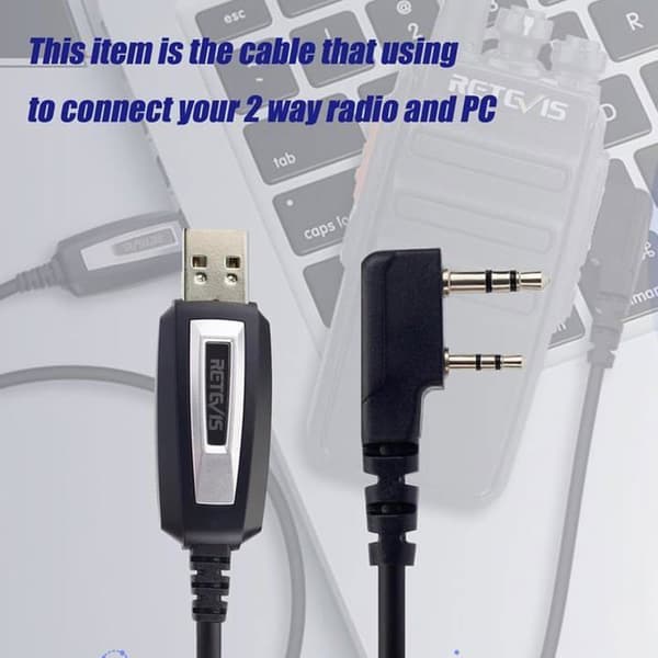 USB Programmeringskabel - Retevis - RT24 RT27 RT622 RT619 RT5R - 2 Stift - 100 cm - Kompatibel med Windows