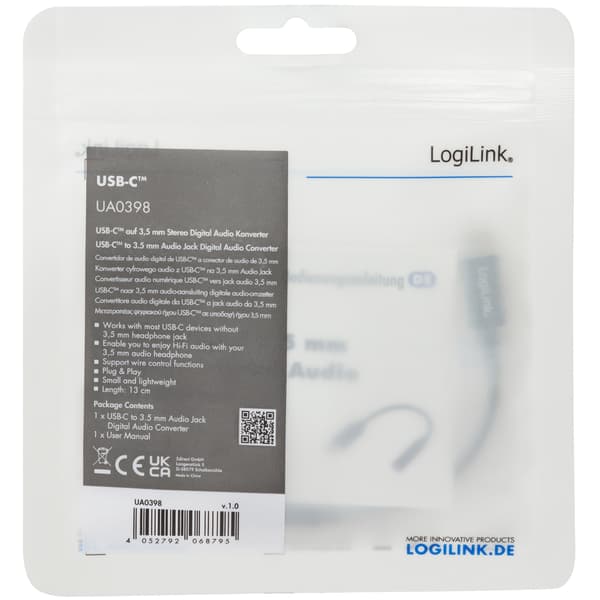 USB-C 3,5 mm lydadapter med DAC 13 cm nylonkabel