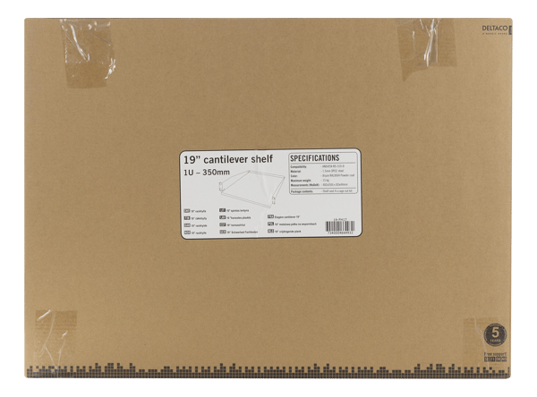 19" fixed shelf, 1U, 381mm deep, max 8kg, black