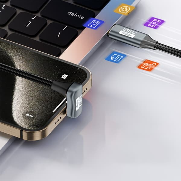 Full-Function GEN2 U-formet USB-C til USB-C datakabel 10Gbps, 100W PD, 4K@60Hz, aluminiumlegering og nylon, 0.5/1/1.5/2m 2 m