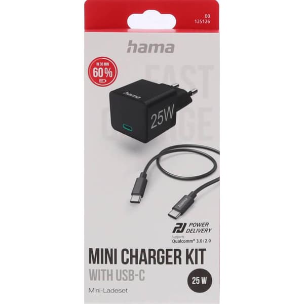 Quick Charger 1x USB-C with Cable 25W PD 1.0m Black