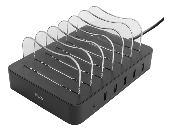 USB charging station 5x USB-A, 1x USB-C fast charge, black