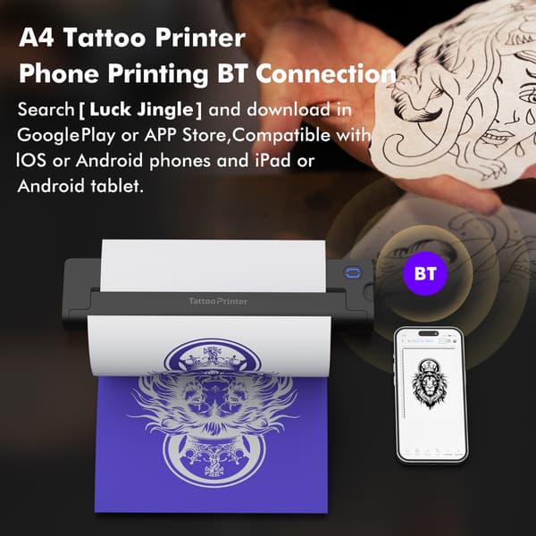 A46 tatoveringsstencil-skriver - bærbar Bluetooth termisk stencilprinter, svart, kompatibel med Android, iOS og Windows