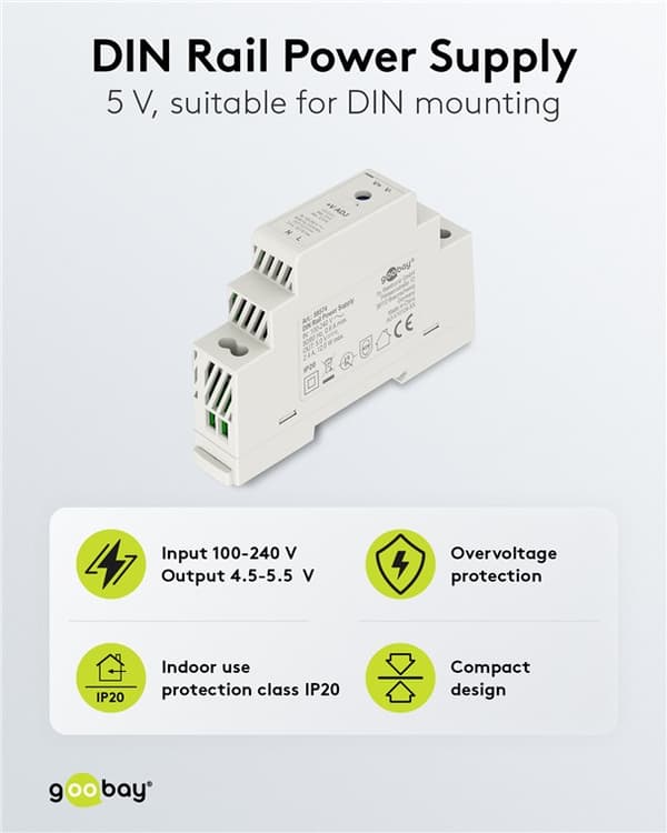 Virtalähde DIN-kiskoon 5 V, 2,4 A, 12 W
