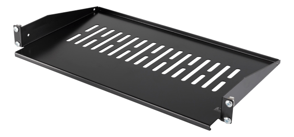 19" fixed shelf, 1U, SPCC, vent holes, black
