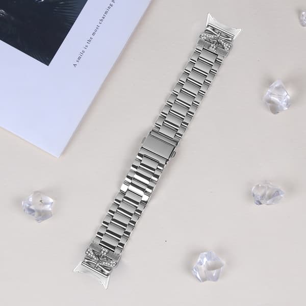 Kimalteleva perhonen Google Pixel Watch -ranneke kolmella strassilla Silver