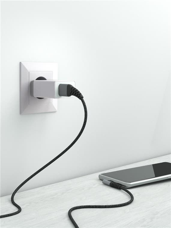 USB-C™ til USB-A tekstilkabel med metalstik (space grå/sølv), 90°, m