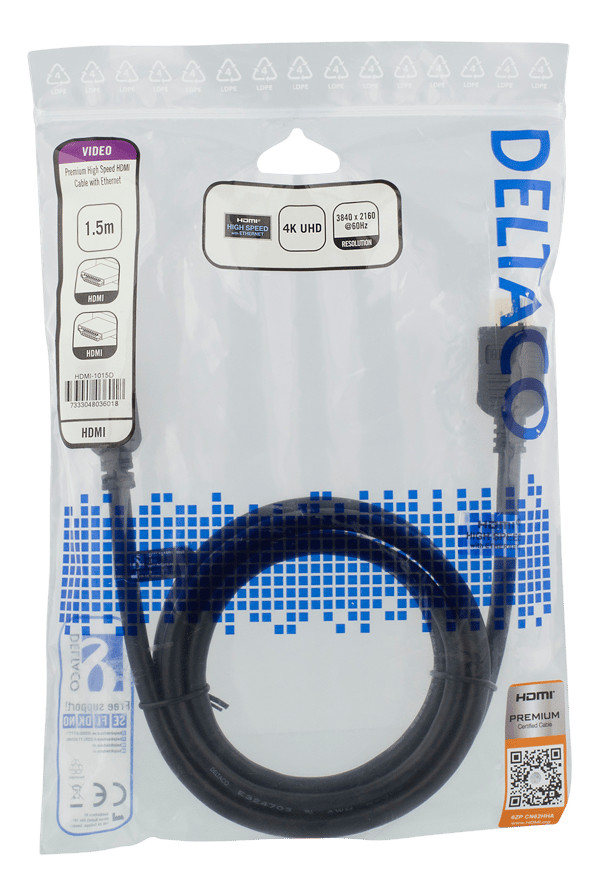 High-Speed Premium HDMI cable, 1.5m, Ethernet, 4K UHD, black