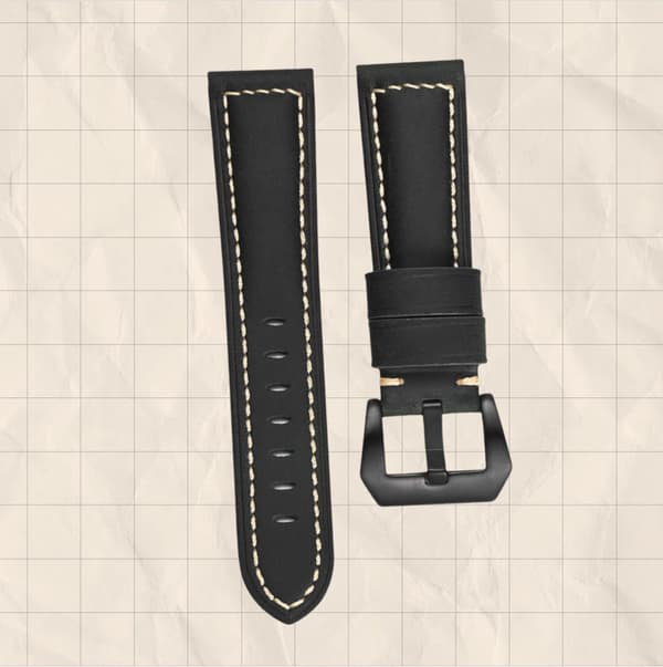 Klockarmband i äkta läder Black 24 mm