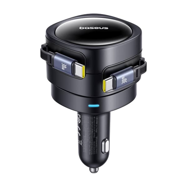 Baseus Enjoyment Max biloplader med USB-C+USB-C kabler 60W Sort
