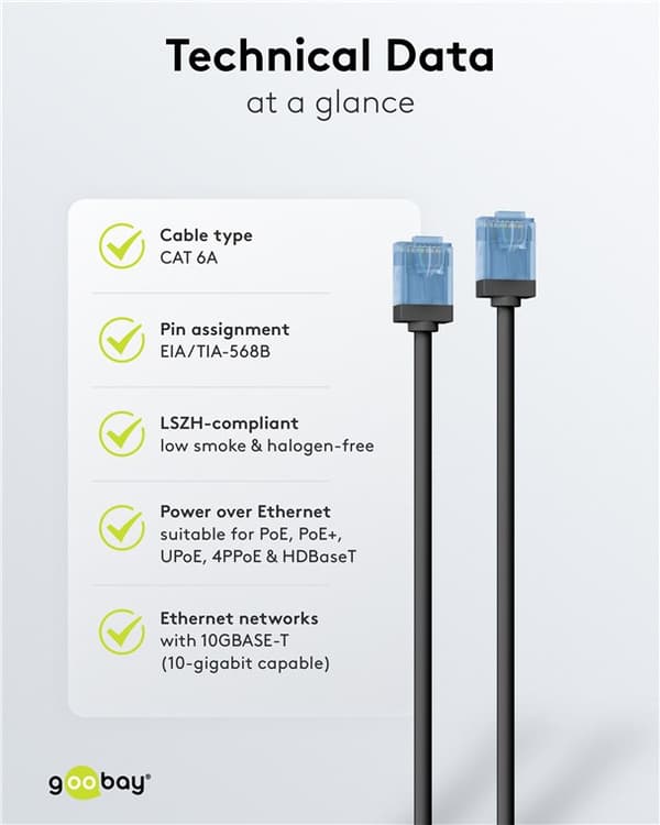Ultrafleksibel patchkabel CAT 6A, slank, U/UTP, svart