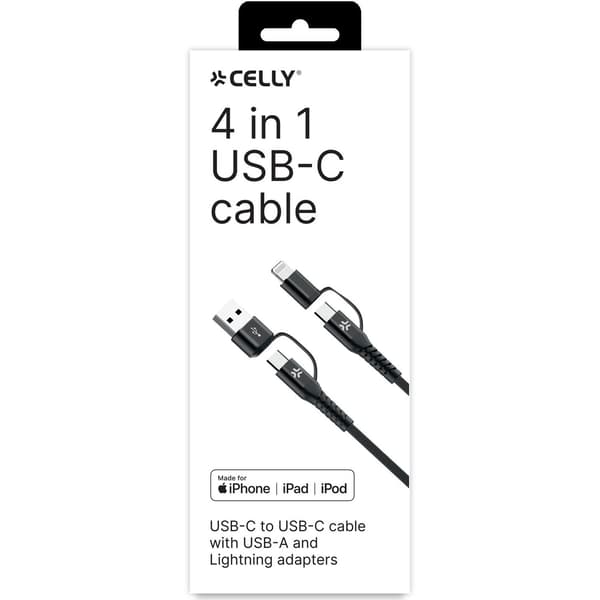 4-i-1 kabel USB-C/USB-A til USB-C/Lightning Max 60W 2 m Svart