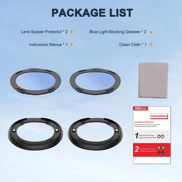Anti-blåt Lys Ring Linse til Meta Quest 3 Briller (Uden Dioptrier) - Transparent