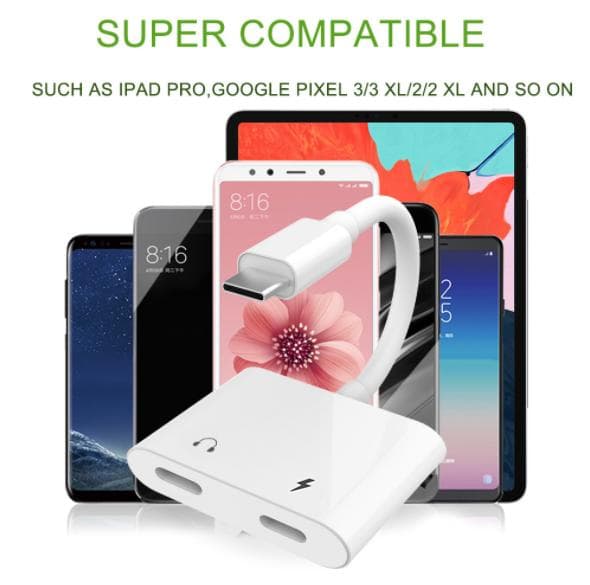 Adapter for hodetelefoner og lader, USB-C