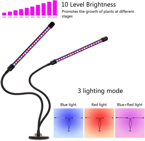 Växtlampa / växtbelysning med 2 flexibla LED lysrör