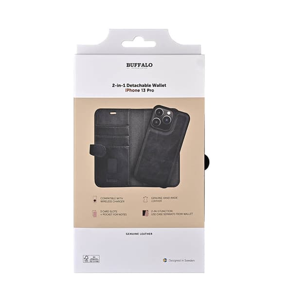 2in1 Wallet Leather 3 card iPhone 13 Pro Black