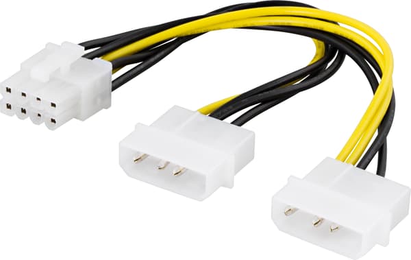 Adapter cable, 2xMolex 4-pin to 8-pin PCI-Express, 15 cm
