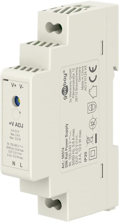 Virtalähde DIN-kiskoon 5 V, 2,4 A, 12 W