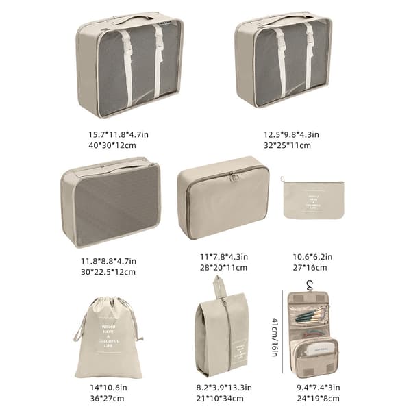 8-delat set med reseförpackningskuber - Beige