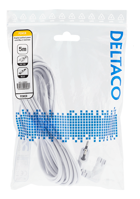 Outlet cable 5m angled CEE 7/16 to angled IEC 60320 C7white