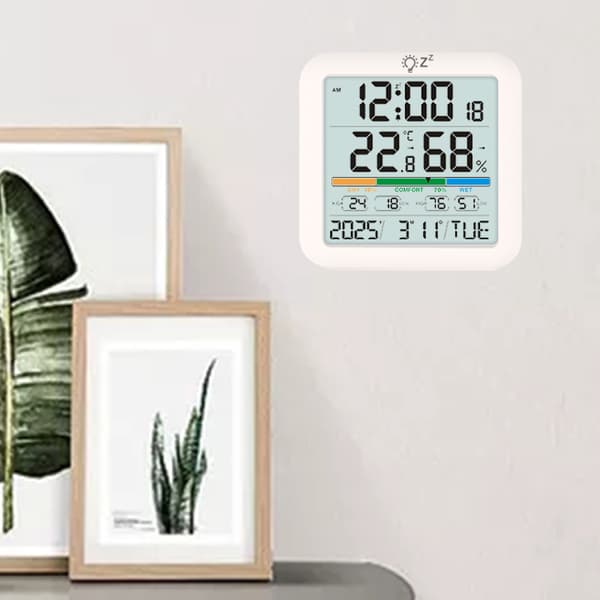 Stor LCD Digital Termometer Fuktighetsmätare Klocka