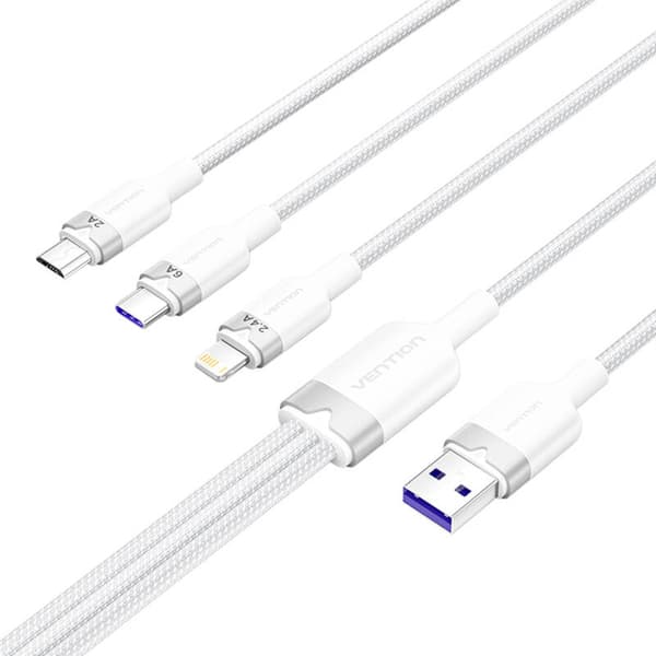USB 2.0 A til 3-i-1 6A kabel Ventilation CTRWG 1.5M (hvid)