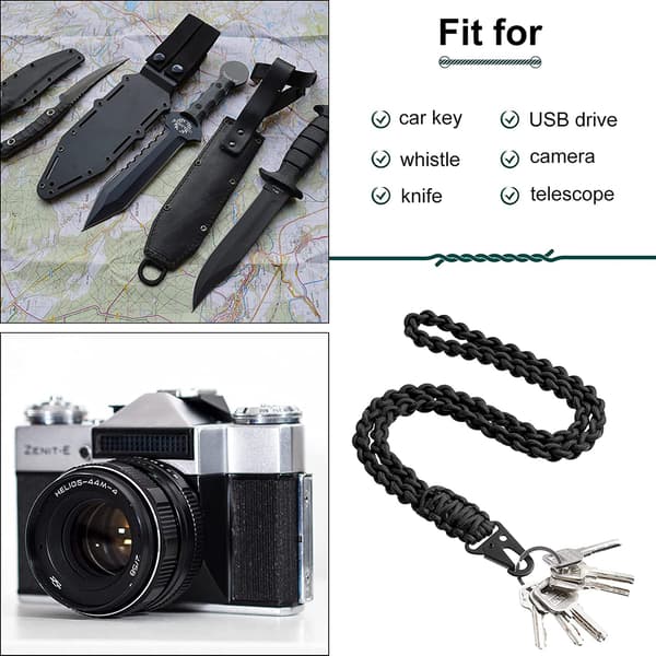 Multifunktionel håndvævet paracord nøglering Black