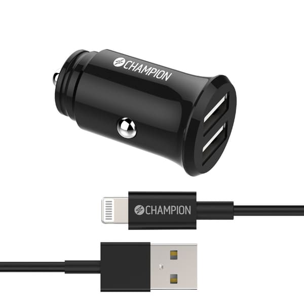 Biloplader 24W + USB-A til Lightning Kabel Sort