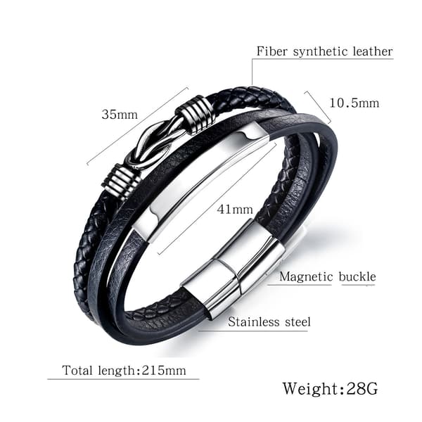 Flätat läderarmband för män svart