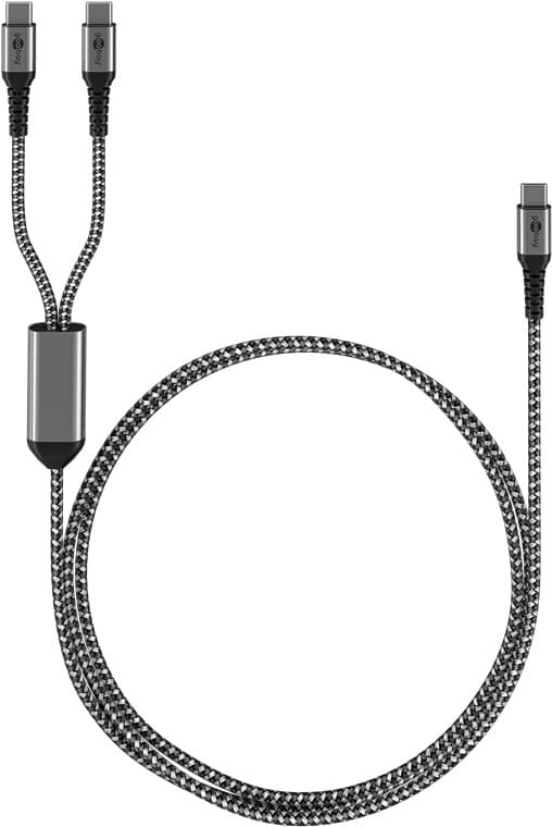 USB-C™ tekstilkabel, 60 W, Power Delivery, 1,5 m, sort;grå