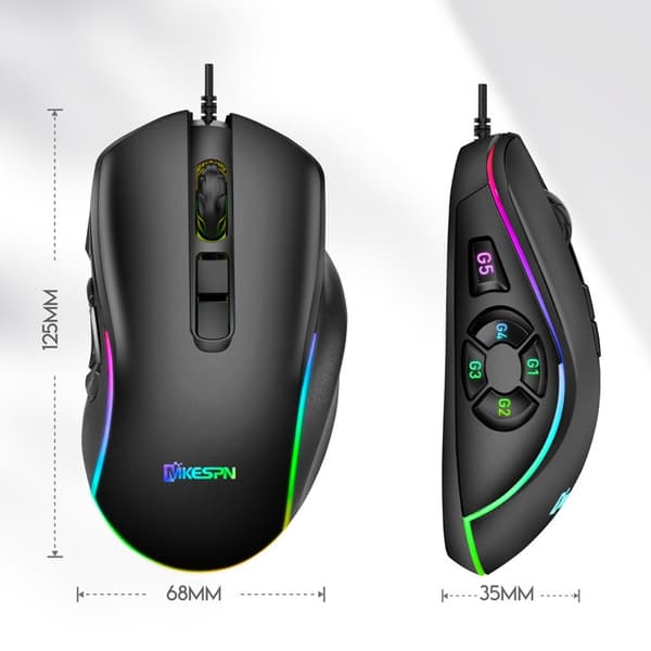 Full Speed 10-Key RGB Wired Gaming Mouse - 12800 DPI, Adjustable Lighting, Ergonomic Design