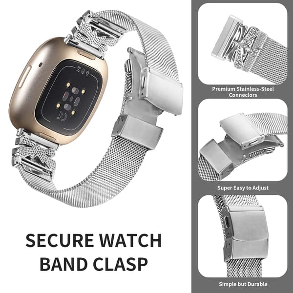 Klokkebånd i rustfritt stål for Fitbit Versa3/4/Sense 2 Silver