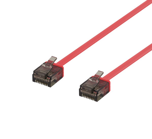 U/UTP Cat6a patch cable, flat, 2m, 1mm thick, red