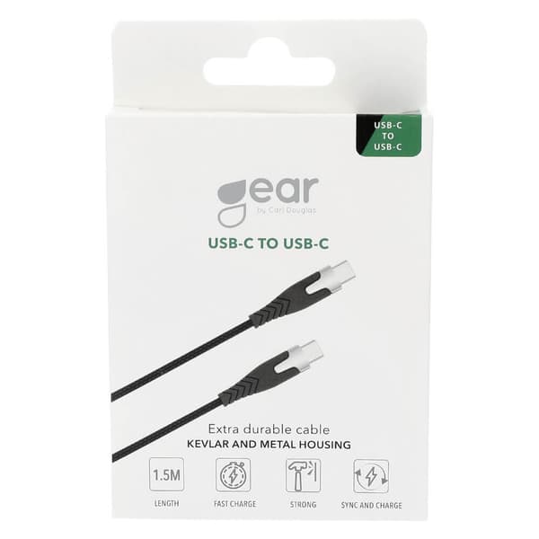 Ladekabel PRO USB-C til USB-C 2.0 1.5m Sort Kevlarkabel m/Metalkobling