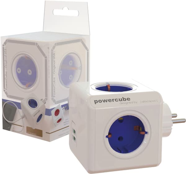 PowerCube Original 4 Sockets, 2 USB, blue