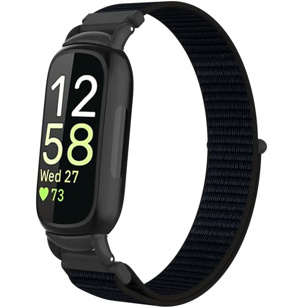 Nylon Loop Hook and Loop Rem Kompatibel med Fitbit Inspire 3 - Fås i Flere Farver Black