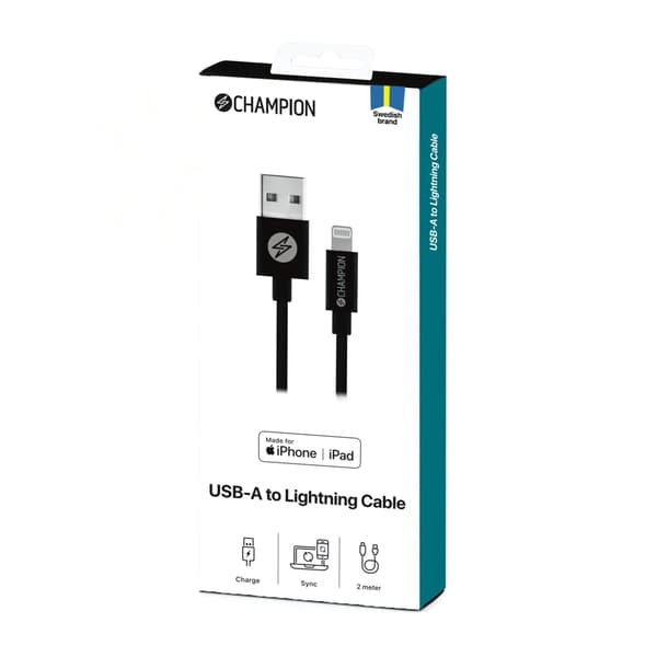 USB-A till Lightning Kabel 2m Svart