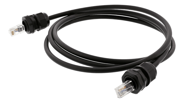 S/FTP Cat6a patch cable, 5m, IP68, PG13.5, black
