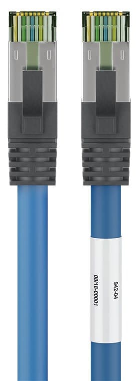 RJ45 (CAT 6A, 500 MHz) patchkabel med CAT 8.1 S/FTP råkabel, blå