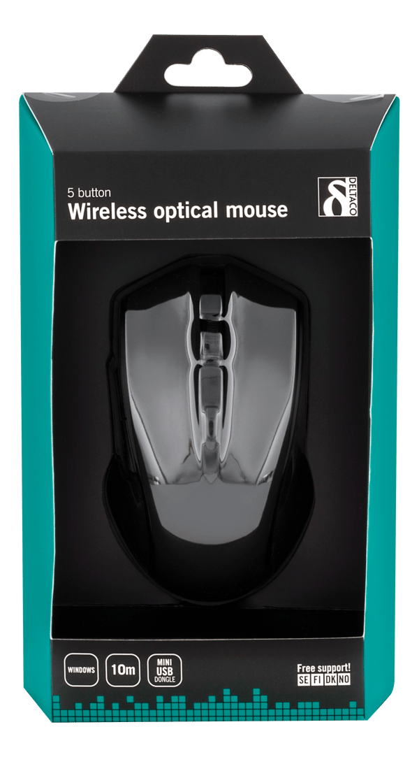 Wireless optical mouse 5 buttons + scroll 1600 DPI USB black