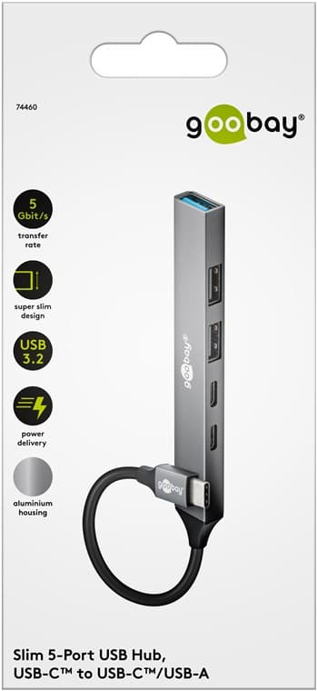 Slank USB-hub med 5 porter, USB-C™ til USB-C™/USB-A, 5 Gbit/s